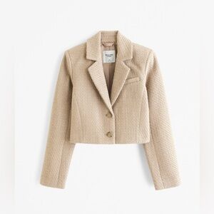 Abercrombie & Fitch Cropped Tweed Blazer - Light Blue - Size XS